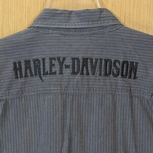 Harley-Davidson Mens Grey Striped Pearl Snap Front Shirt 2XL Biker Embroidered